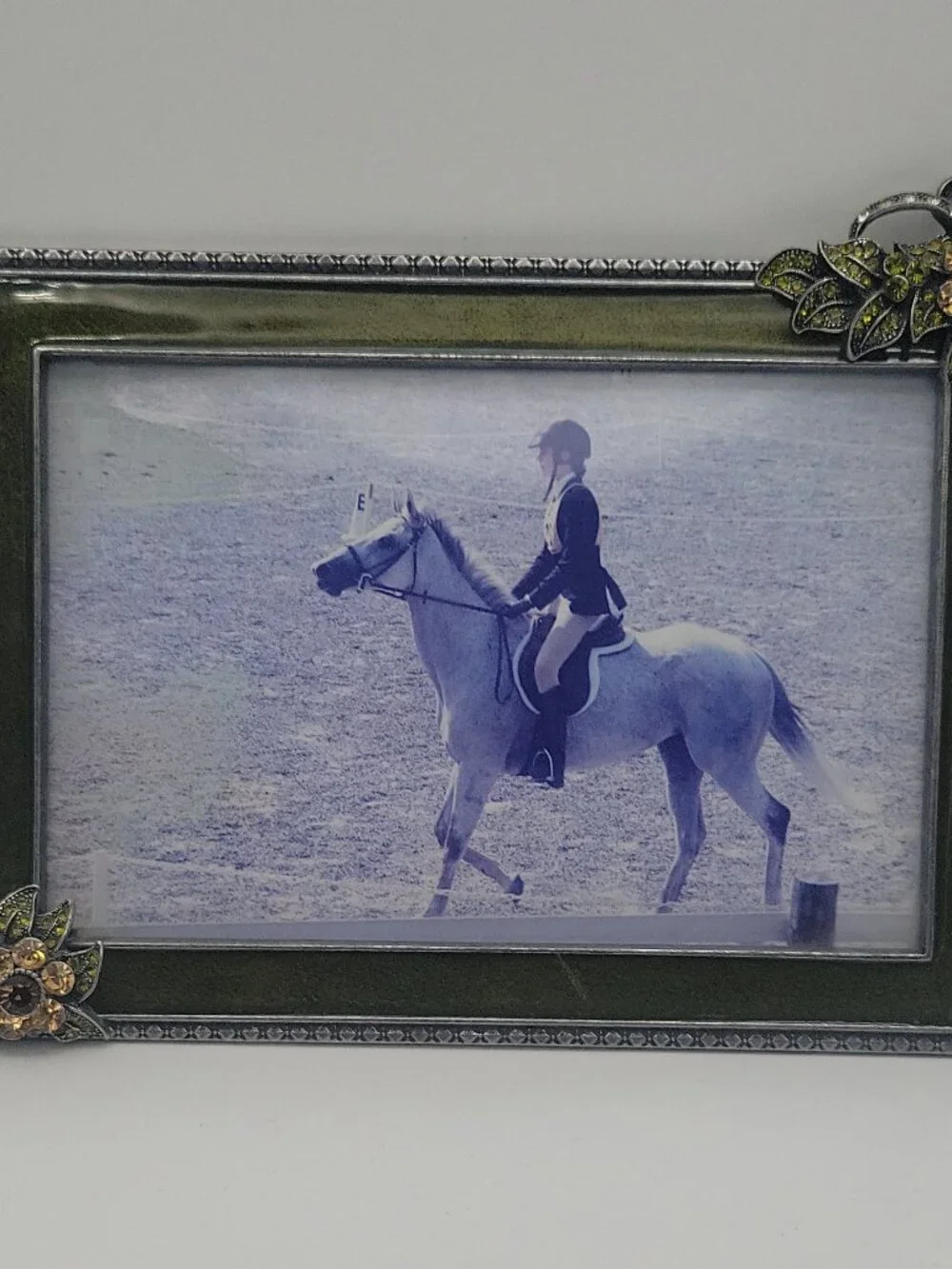 AXco 4x6 Green/Silver Metal Floral Ornate Photo Frame Freestanding